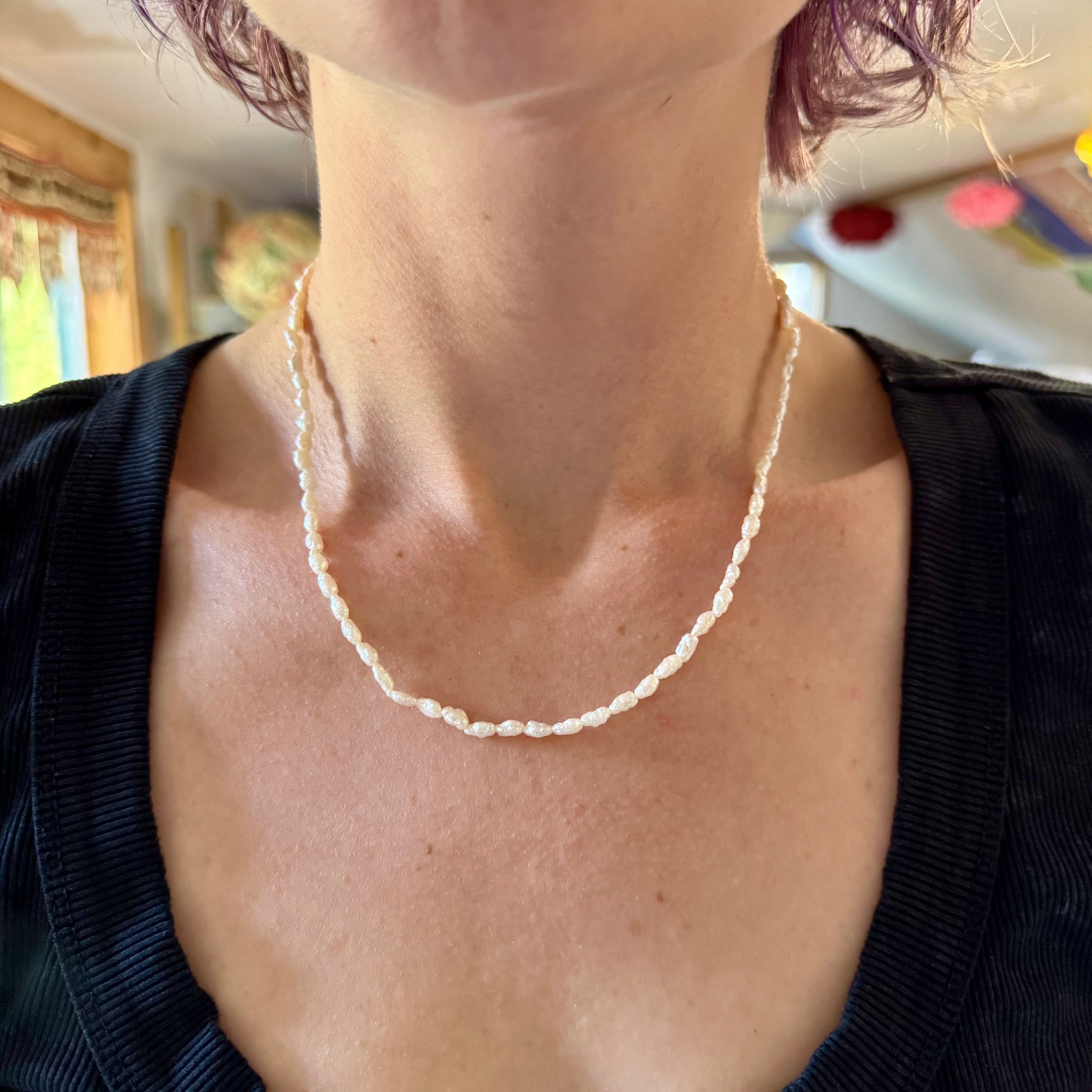 Deco Revival genuine baroque pearl beaded necklace w/gold filled clasp 18"